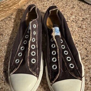 Converse low profile slip on no lace brown sneakers tennis shoes size 7.5